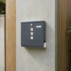 XXL-brevlåda, 11 x 37 x 37 cm, rostfritt stål med tidningsfack