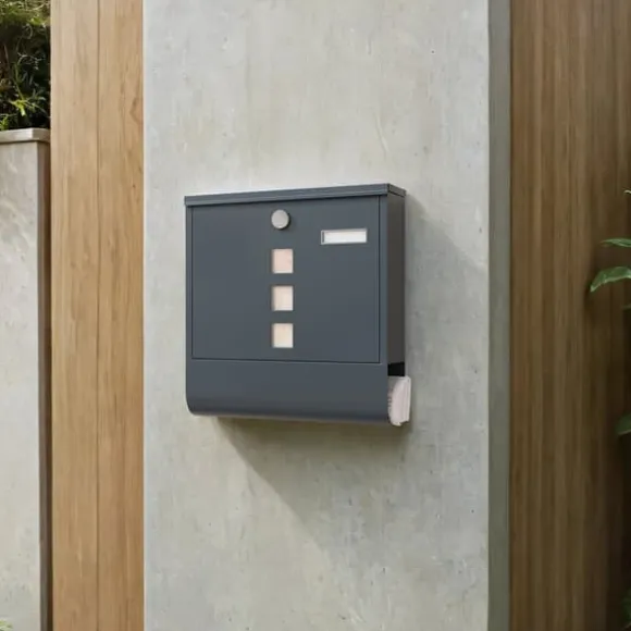 XXL-brevlåda, 11 x 37 x 37 cm, rostfritt stål med tidningsfack