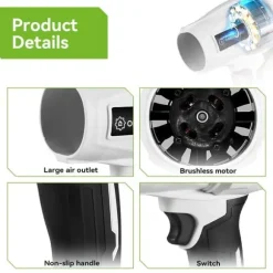 YOFIDRA Elektrisk Borstlös Turbofläkt Blåsare Sladdlösa Löv- och dammblåsningsverktyg Med 2 batterier