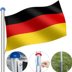 YUENFONG Flagga för Tyskland - Justerbart flaggstång i aluminium 6,5 m - 5 olika höjder