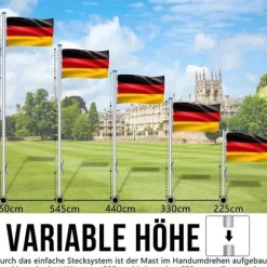 YUENFONG Flagga för Tyskland - Justerbart flaggstång i aluminium 6,5 m - 5 olika höjder
