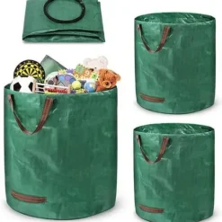 YUENFONG 3x trädgårdsavfallspåse 272L trädgårdspåse i polypropen, hopfällbar och fristående för trädgårdsavfall